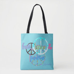 Fun Love & Peace Sign Personalised Tote Bag