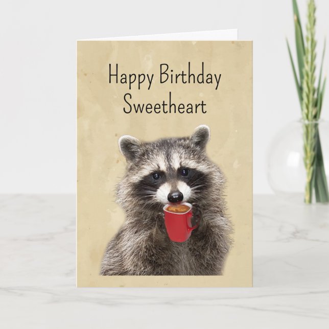Fun Love You Birthday Sweetheart Fun Racoon Card (Front)