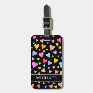 Fun, Loving, Colourful Hearts Pattern + Custom Luggage Tag