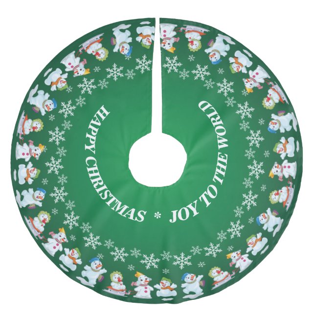 Fun Loving Snowmen and Snowflakes Brushed Polyester Tree Skirt (Front)