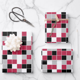 Fun Magenta Black Geometric Pattern Wrapping Paper Sheet