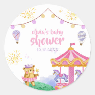 Fun Magical Hot Air Balloon Carousel Baby Shower Classic Round Sticker