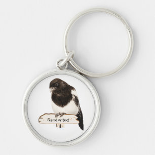 Fun Magpie Bird with Custom Name or text Key Ring