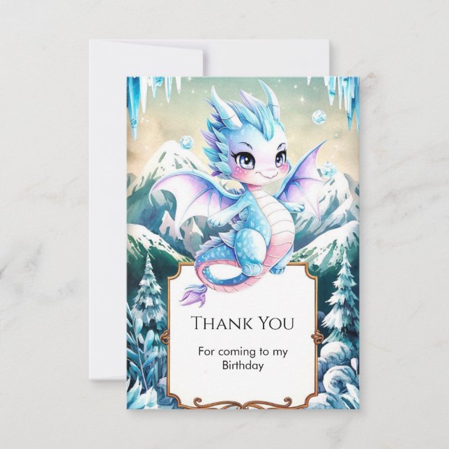 Fun Majestic Ice Dragon Birthday Thank You Card (Front)