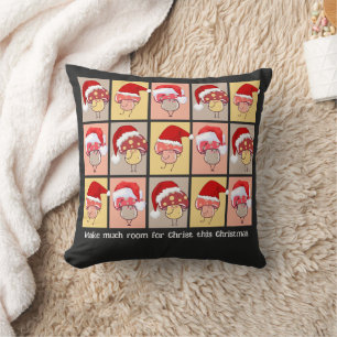 Fun MAKE MUCH ROOM FOR CHRIST Christmas Mushrooms Cushion