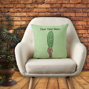 Fun Man Big Green Pickle Head With Face in Suit Cushion