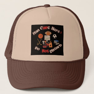 Fun Man Cave Here Pale Brown Baseball Trucker Hat