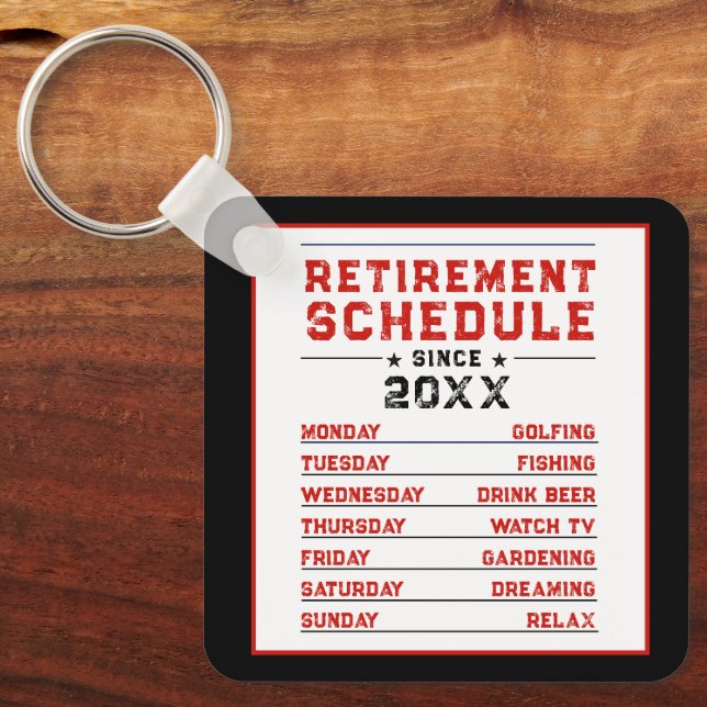 Fun Man Red Blue White Retirement Schedule Plan Key Ring (Front)