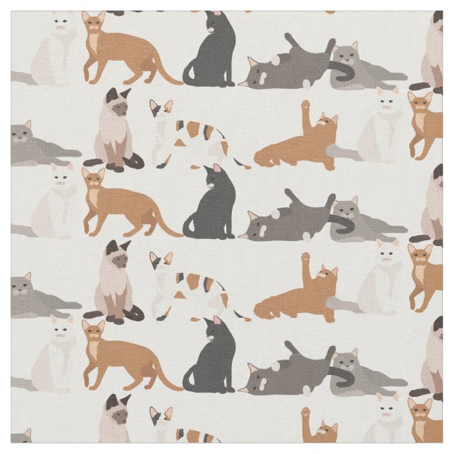 Fun Many Cats Animal Pattern Fabric (Close Up)
