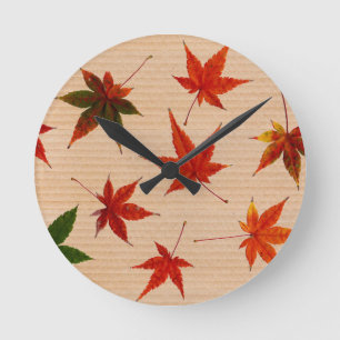 FUN Maple Leaves on Cardboard Box Round Clock