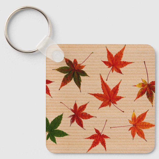 FUN Maple Leaves on Cardboard Box Texture  Key Ring (Front)
