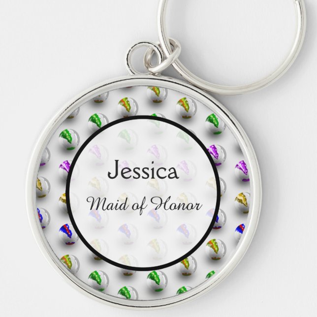 Fun Marbles Colourful Pattern Wedding Keepsake Key Ring (Front)