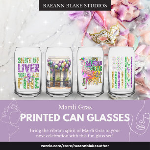 Fun Mardi Gras Designs Printed Can Glass Set
