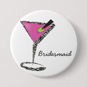 fun martini hot pink 7.5 cm round badge