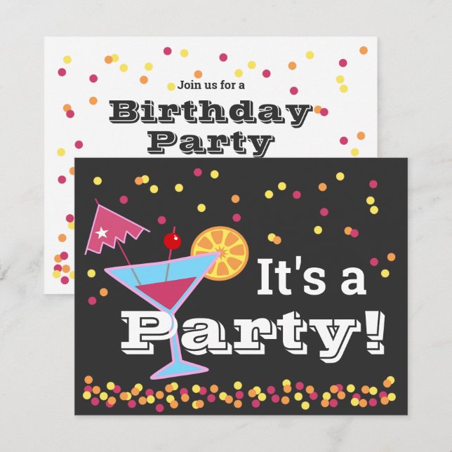 Fun Martini Umbrella Confetti Birthday Invitation (Front/Back)
