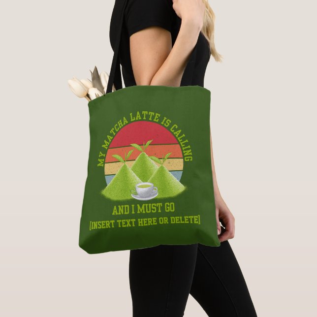 Fun MATCHA Mountains Are Calling Latte Drinker Tote Bag (Close Up)