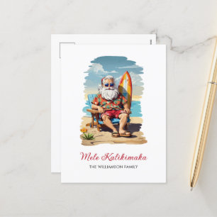 Fun Mele Kalikimaka Santa Surfboard Christmas Card