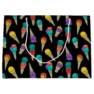 Fun Melty Summer Goth Skull Ice Cream jewel black Large Gift Bag