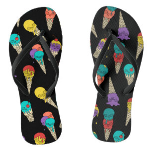 Fun Melty Summer Goth Skull Ice Cream jewel black Thongs