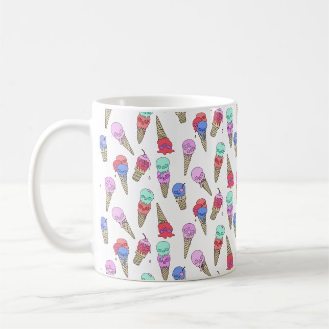 Fun Melty Summer Goth Skull Ice Cream pastel white Coffee Mug (Left)