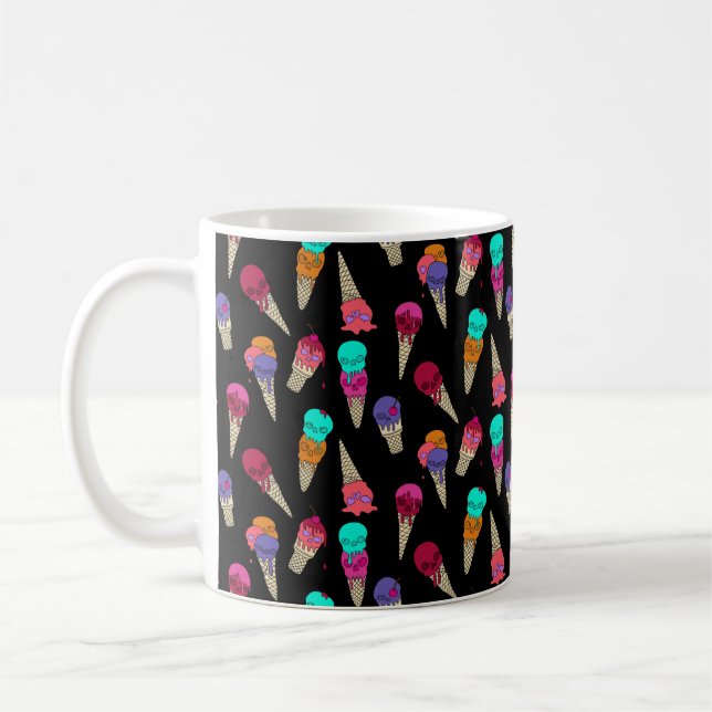 Fun Melty Summer Goth Skull Ice Cream weird black Coffee Mug (Left)