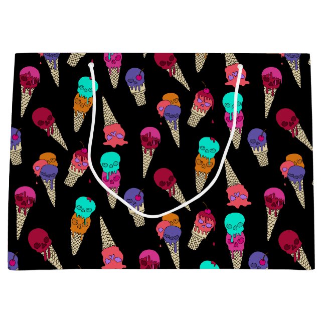 Fun Melty Summer Goth Skull Ice Cream weird black Large Gift Bag (Front)