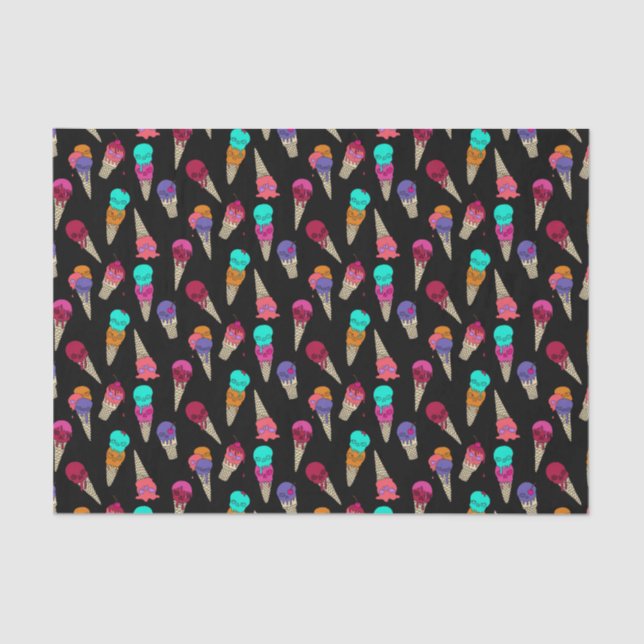 Fun Melty Summer Goth Skull Ice Cream weird black Tissue Paper (Front)