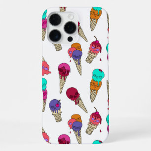 Fun Melty Summer Goth Skull Ice Cream weird white iPhone 16 Pro Max Case