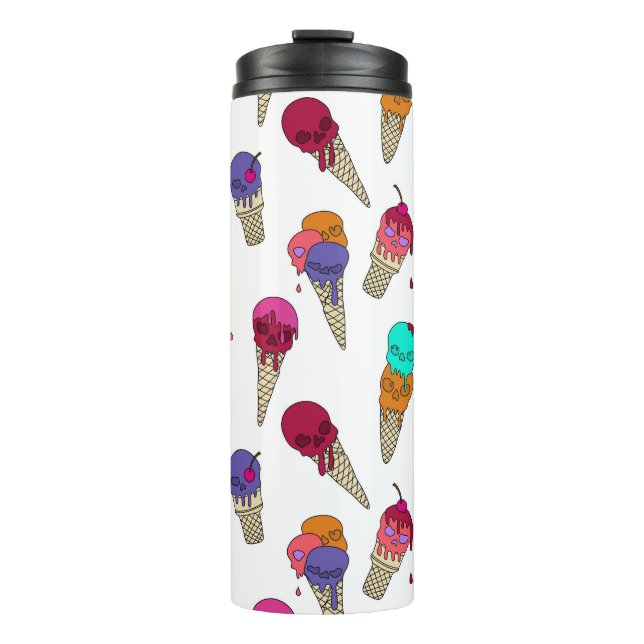 Fun Melty Summer Goth Skull Ice Cream weird white Thermal Tumbler (Front)