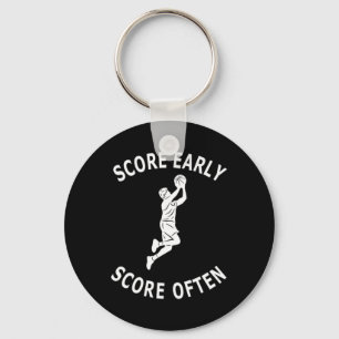 Fun men basketball player saying score early score key ring