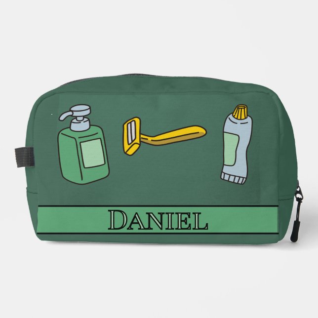 Fun Mens Green Toiletry Personalised Dopp Kit (Front)