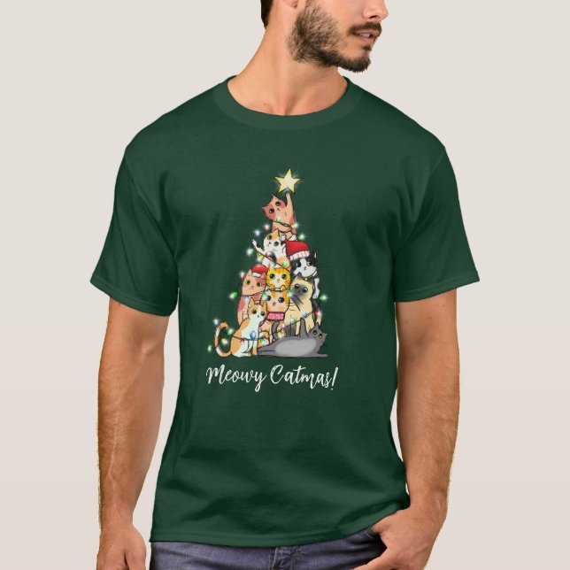 Fun Meowy Catmas Cat Christmas Tree T-Shirt (Front)
