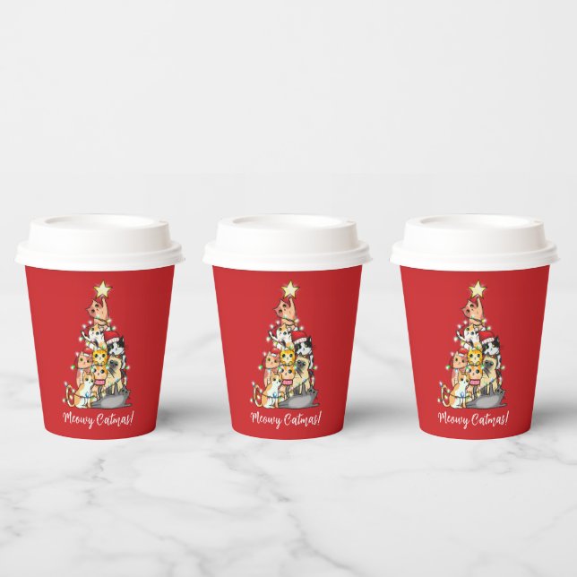 Fun Meowy Catmas Cats Christmas Tree Custom Paper Cups (Multi)