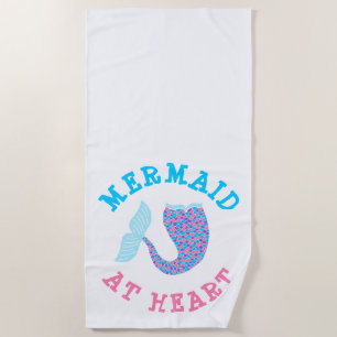 Fun Mermaid at Heart Pink Purple and Blue Tail Beach Towel