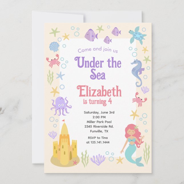 Fun Mermaid Birthday Invitation (Front)