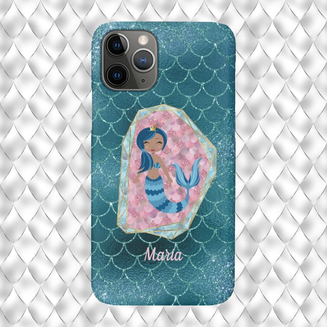 Fun Mermaid in Deep Aqua in a Pink Shell Case-Mate iPhone Case (Creator Uploaded)