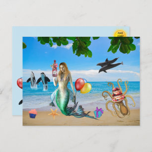 Fun Mermaid on the Beach Birthday PostCard