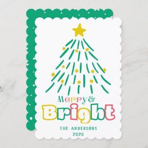 Fun Merry & Bright Cute Hand Draw Christmas Tree Holiday Card