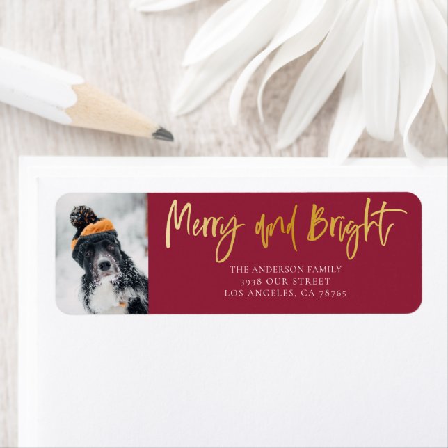 Fun Merry & Bright Gold & Red  Return Address Label (Insitu)