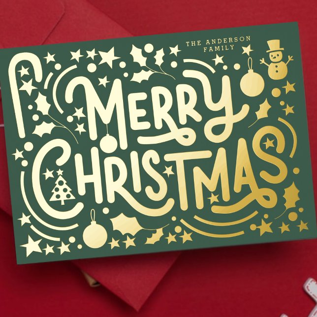 Fun Merry Christmas Happy Lettering Photo Back Foil Holiday Card (Creator Uploaded)