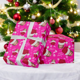 Fun merry Christmas hat illustration photo name Wrapping Paper