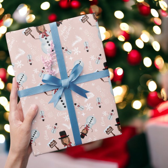 Fun merry Christmas illustration photo snowman Wrapping Paper (Fun merry Christmas illustration photo snowman Wrapping Paper)