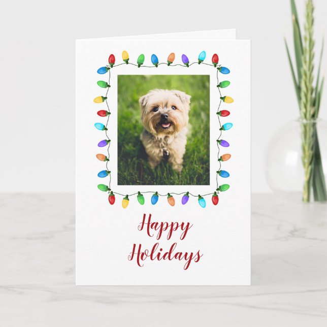 Fun Merry Christmas Lights Pet Photo Frame Holiday Card (Front)