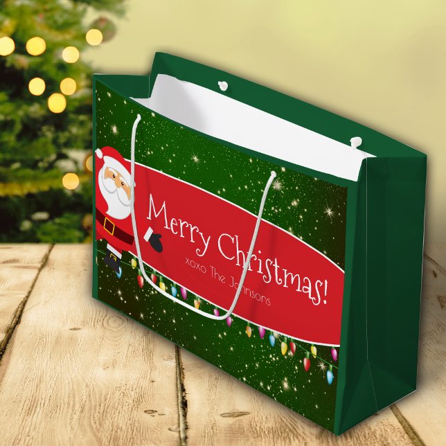 Fun Merry Christmas Santa Last Name Red and Green Large Gift Bag (Creator Uploaded)
