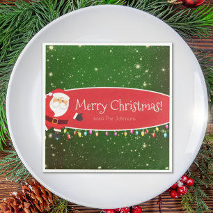  Fun Merry Christmas Santa Last Name Red and Green Napkin