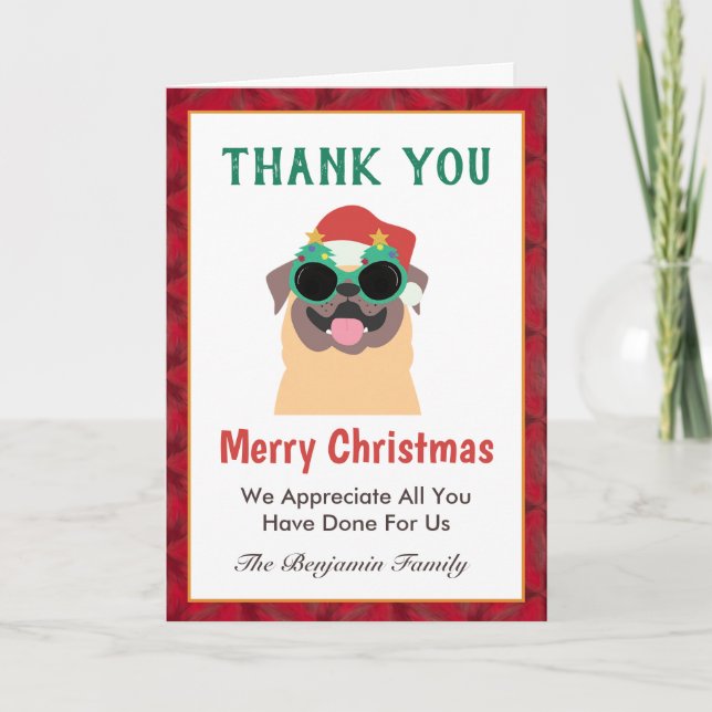 Fun Merry Christmas Thank You Puppy Personalise Card (Front)