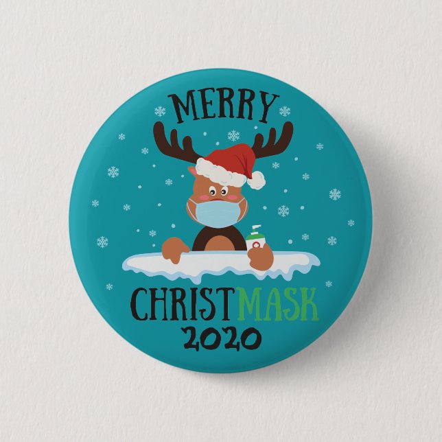Fun merry Christmask reindeer face mask sanitizer 6 Cm Round Badge (Front)