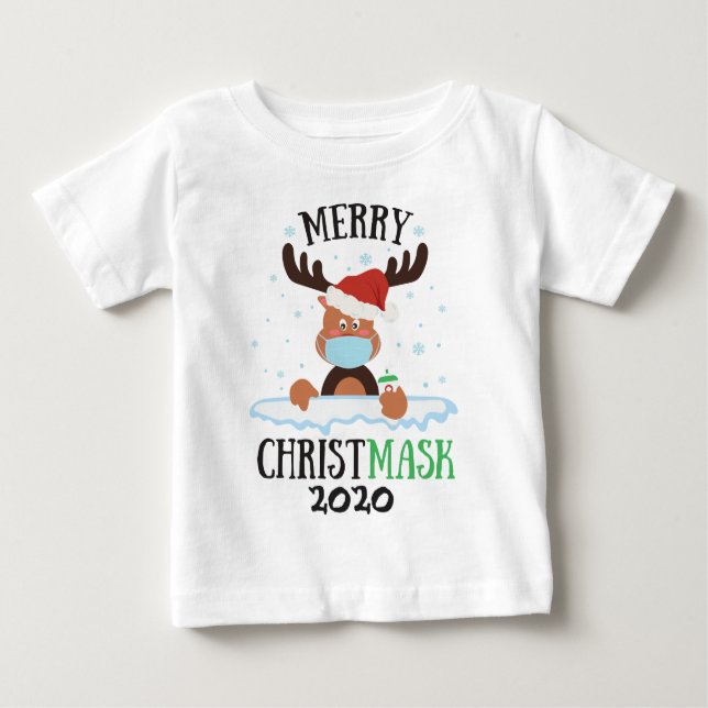 Fun merry Christmask reindeer face mask sanitizer Baby T-Shirt (Front)