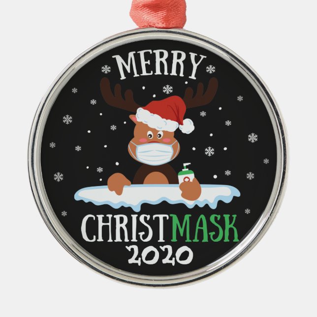 Fun merry Christmask reindeer face mask sanitizer Metal Ornament (Front)