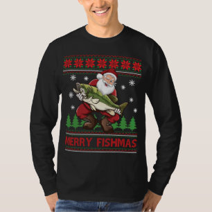 Fun Merry Fishmas Santa Fishing Ugly Christmas Swe T-Shirt